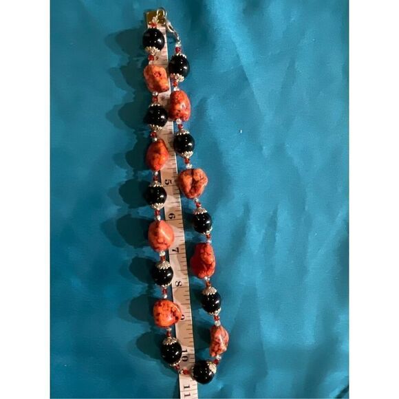 Vintage Onyx Silver Red Turquoise Necklace - Picture 12 of 13